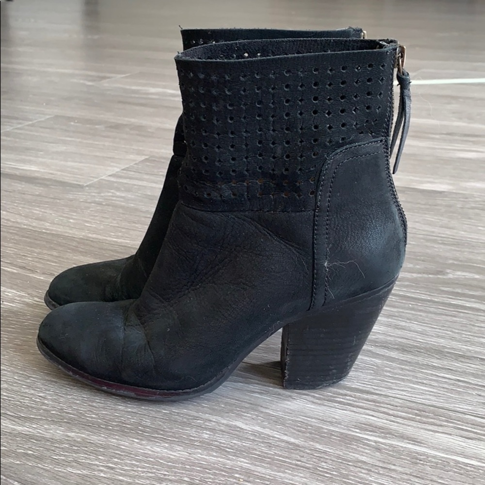 Nine West Black Suede Perforated Western Booties